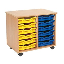 Manutan 12 Tray Wooden Storage Unit Including YELLOW & BLUE Tray, Quantity: