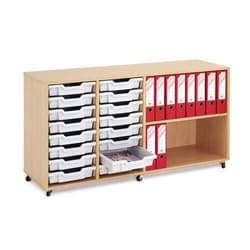 Manutan 16 Tray Wooden Storage Unit With Shelf Inc RED & GREEN T, Quantity: