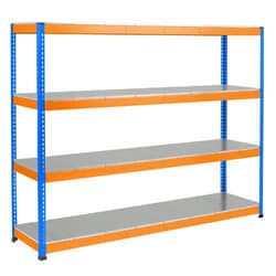 Manutan Rapid 1 2440hx2134wx915mmd Blue/Orange 4 Galvanized Shelves, Quantity: