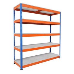 Manutan Rapid 1 HD 2440hx2134wx610d BlueOrange 5 Galvanized Shelves, Quantity: