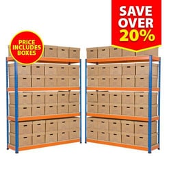 Manutan 2 BAYS Rapid 1 Blue/Orange Archive Storage Unit 35 boxes, Quantity: