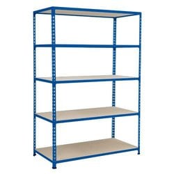Manutan 1980mm High Blue Rapid 2 - 1525w x 610d 5 Chipboard Shelves, Quantity: