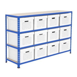 Manutan R2 Econ Doc Storage BlueGrey 1015hx1220wx380d 12 white boxes, Quantity:
