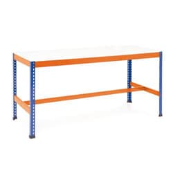 Manutan T-Bar Workbench 915mmh x 1830mmw x 915mmd Melamine-Blue/Oran, Quantity: