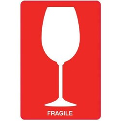 Manutan Label roll, red background, 112x75 mm, "Fragile, Quantity: Each