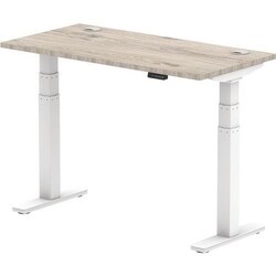 Manutan Air Height Adjustable Desk Grey Oak/White with Cable Ports 1200x600mm,