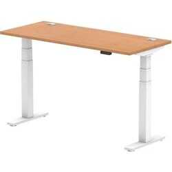 Manutan Air Height Adjustable Desk Oak/White with Cable Ports 1400x600mm,
