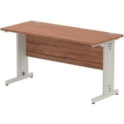 Manutan Impulse Rectangular Desk with Cable Management Walnut 1400x600mm,