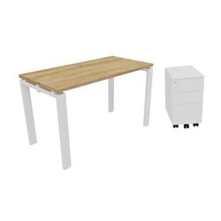 Manutan Set Compact: desk 120 x 60 cm, oak + rollc., white, Quantity: Each