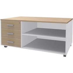 Manutan Sideboard w. castors, 3 drawers, 120 x 60 white/light oak, Quantity: