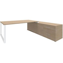 Manutan Desk 180 x 100 cons. r. 200 x 60 oak light/white, Quantity: 1 Stück