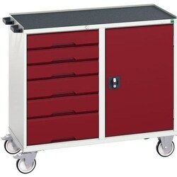 BOTT Red Verso 6 Drawer Trolley w/ Top Tray 965x1050x550mm, Quantity: Each