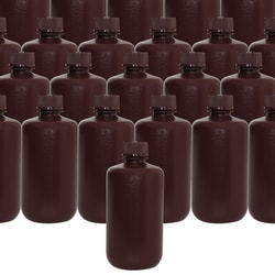 Eisco Labs Bulk Pack of Narrow Mouth HDPE Amber Reagent Bottles with Polypropylene Caps