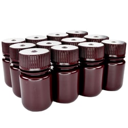 Eisco Labs Pack of 12 Wide Mouth Amber HDPE Reagent Bottles with Polypropylene Caps