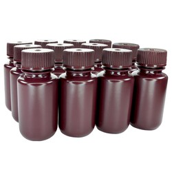 Eisco Labs Pack of 12 Wide Mouth Amber HDPE Reagent Bottles with Polypropylene