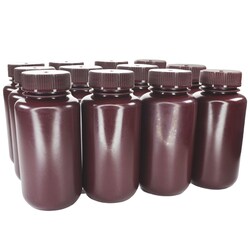 Eisco Labs Pack of 12 Wide Mouth Amber HDPE Reagent Bottles with Polypropylene