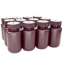 Eisco Labs Pack of 12 Sterile Wide Mouth Amber HDPE Reagent Bottles with