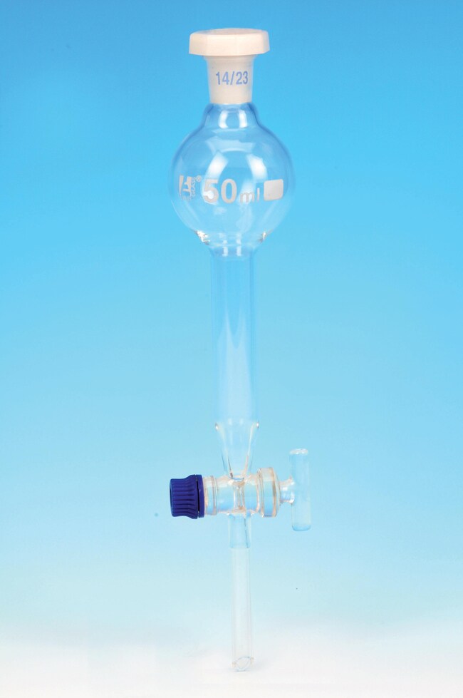 Squibb Separating Funnel, 2000ml - 29/32 Plastic Stopper, PTFE Key Stopcock, Graduated - Borosilicate Glass - Eisco Labs