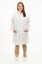 International Enviroguard White SMS Lab Coat with 3 Pockets, Knit
