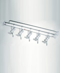 Synthware Vacuum and Inert Gas Manifold with Hollow Glass Stopcocks, Front