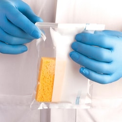 Labplas&nbsp;Sani-Sponge Sampling Bags, Regular tabs: With Gloves, Tear-Off Protection Strip