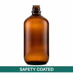 Qorpak&trade;&nbsp;Safety Coated Amber Boston Round Bottles Without Caps