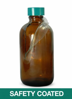 Qorpak&trade;&nbsp;Safety Coated Amber Boston Round Bottles, Vacuum and Ionized