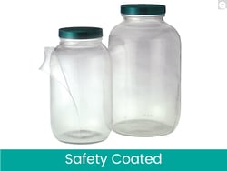 Qorpak&trade;&nbsp;Safety Coated Amber Wide Mouth Packer Bottles - With Green Thermoset F217 and PTFE Caps