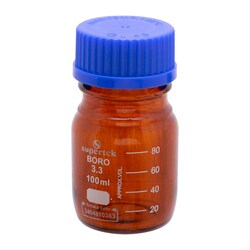 Supertek™ Amber Glass Graduated Reagent Bottles with Screw Caps and Drip-Free Pouring Rings