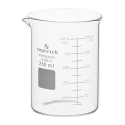 Supertek™ Low Form Glass Beakers with Double Capacity Scale and Spout