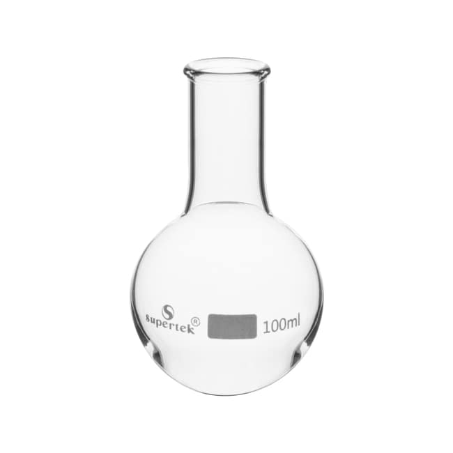 Supertek Round Bottom Clear Glass Flasks with Enameled Area for Marking