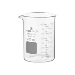 Supertek Low Form Glass Beakers with Double Capacity Scale and Spout 400 mL | Buy Online | Supertek&trade; | Fisher Scientific