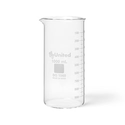 United Scientific Borosilicate Glass Tall Form Berzelius Beaker with Spout 1000 mL | Buy Online | United Scientific&trade; | Fisher Scientific