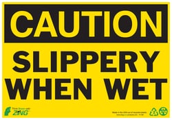ZING Enterprises Eco Safety Sign, CAUTION Slippery When Wet Material: Self-adhesive;