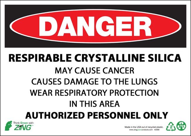 ZING Enterprises Eco Safety Sign, DANGER, Respirable Crystalline Silica ...