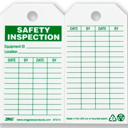 ZING Enterprises Eco Safety Tag, Safety Inspection Green/White | Buy Online | ZING&trade; Enterprises | Fisher Scientific