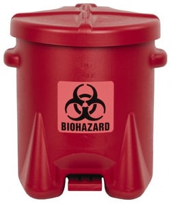 MSC Eagle 943BIO Biohazardous Receptacles; Capacity (Gal.): 6 ; Opening Style: Foot Operated ; Color: Red ; Material: High-Density Polyethylene (HDPE) ; Height (Inch): 16 ; Width/Diameter (Inch): 16-1/2