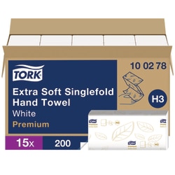 Tork extraweiche Zickzack-Handtücher Weiß H3, Premium, geprägt, 15 x 200 Tücher, 100278