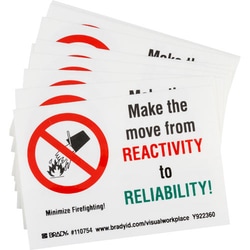 Brady™ Motivational and Improvement Labels: MAKE THE MOVE FROM REACTIVITY TO RELIABILITY! MINIMIZE FIREFIGHTING!