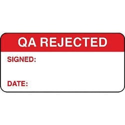Manutan QA rejected quality control labels, 18mm x 38mm | Buy Online | Manutan | Fisher Scientific