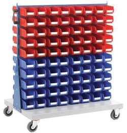 Manutan Double sided trolley with 24 x TC4 red bins and 24 x TC4 blue bins Red | Buy Online | Manutan | Fisher Scientific