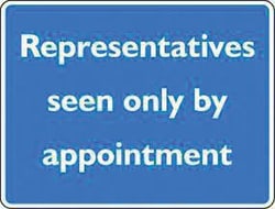 Manutan Reps seen only by appointment sign. 200x150mm., Quantity: Each