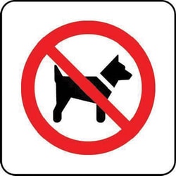 Manutan No dogs symbol sign. 100 x 100mm. Stoved aluminium, Quantity: Each