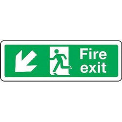 Manutan Fire exit down left sign. 300 x 100mm. Sa vinyl, Quantity: Pack