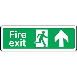 Manutan Fire exit up sign. 600 x 200mm. Rigid plastic, Quantity: Pack of