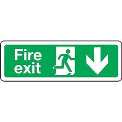 Manutan Fire exit down sign. 450 x 150mm. Rigid plastic, Quantity: Each