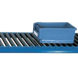 Manutan Gravity roller bearing conveyor, 20kg PVC roller bearing capacity, width 300mm, roller bearing pitch 100mm | Buy Online | Manutan | Fisher Scientific