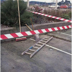 Manutan Red/white barrier tape in a dispenser. Wxl 70mm x, Quantity: Each