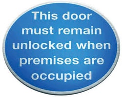 Manutan S.steel this door must remain unlocked sign dia., Quantity: Each