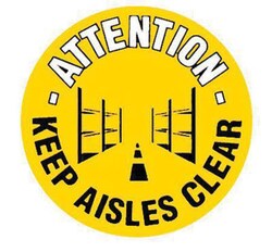 Manutan Floor graphic marker - attention keep aisles dia, Quantity: Pack